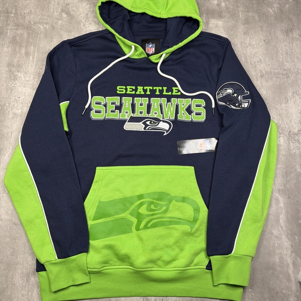 Seattle Seahawks NFL Official Team Apparel Pull Over Hoodie Color Block NWT